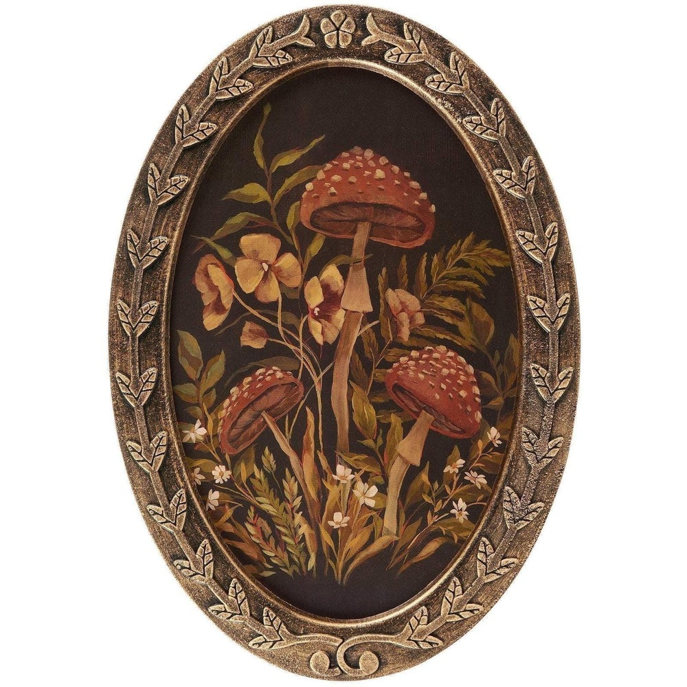 Hidden Garden Mushroom Botanical Framed Wall Art Vintage Style Ornate Frame - Picture 3 of 7
